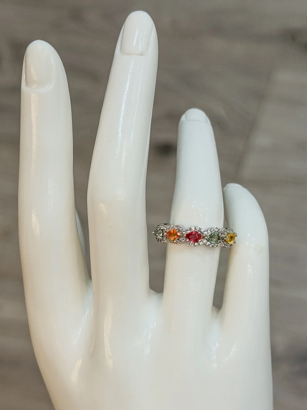 Premium Multi Sapphire & White Zircon Sterling Silver Band Ring Sz 6